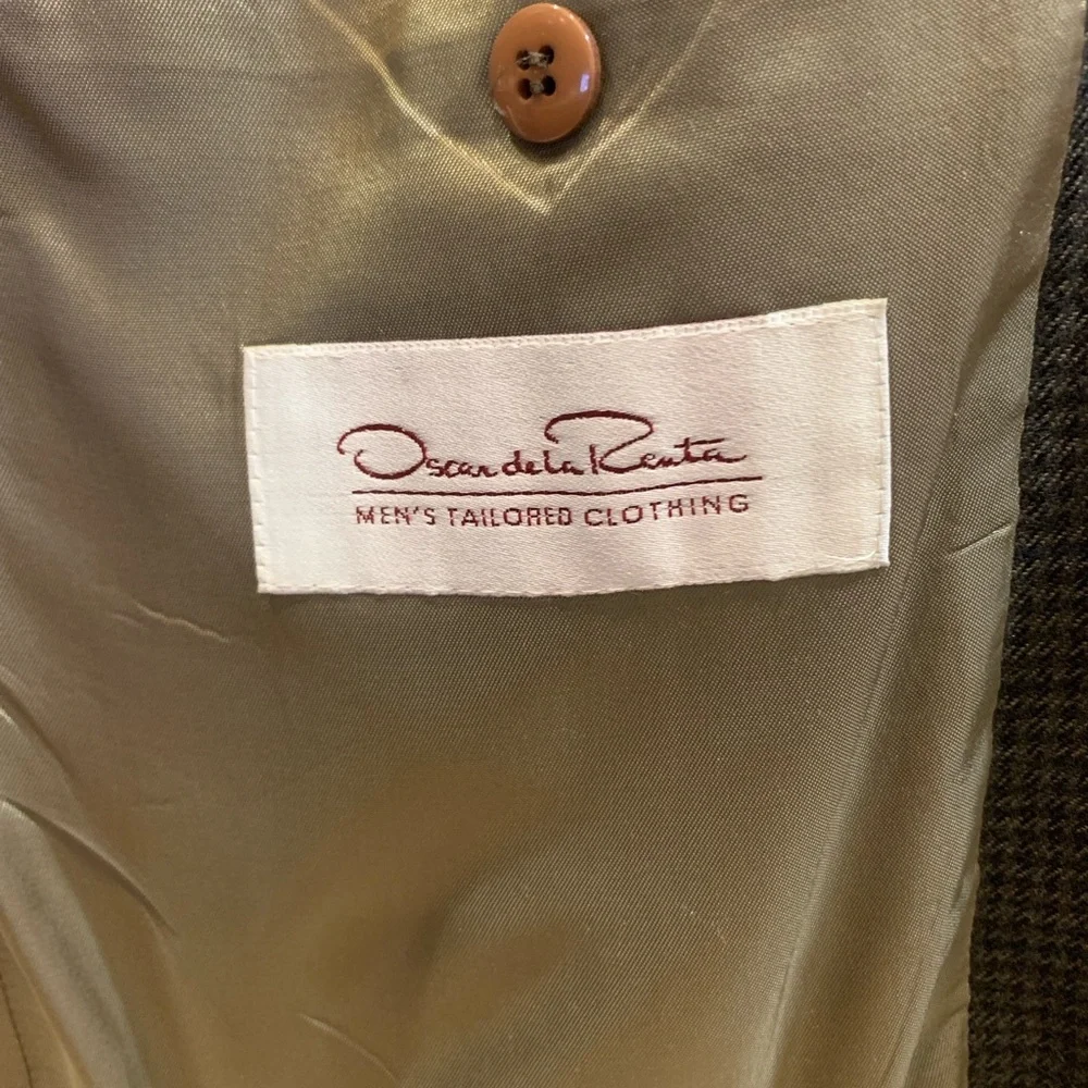 Oscar De La Renta Blazer Men 42R Brown Wool Tweed Two Button Sportcoat  VTG